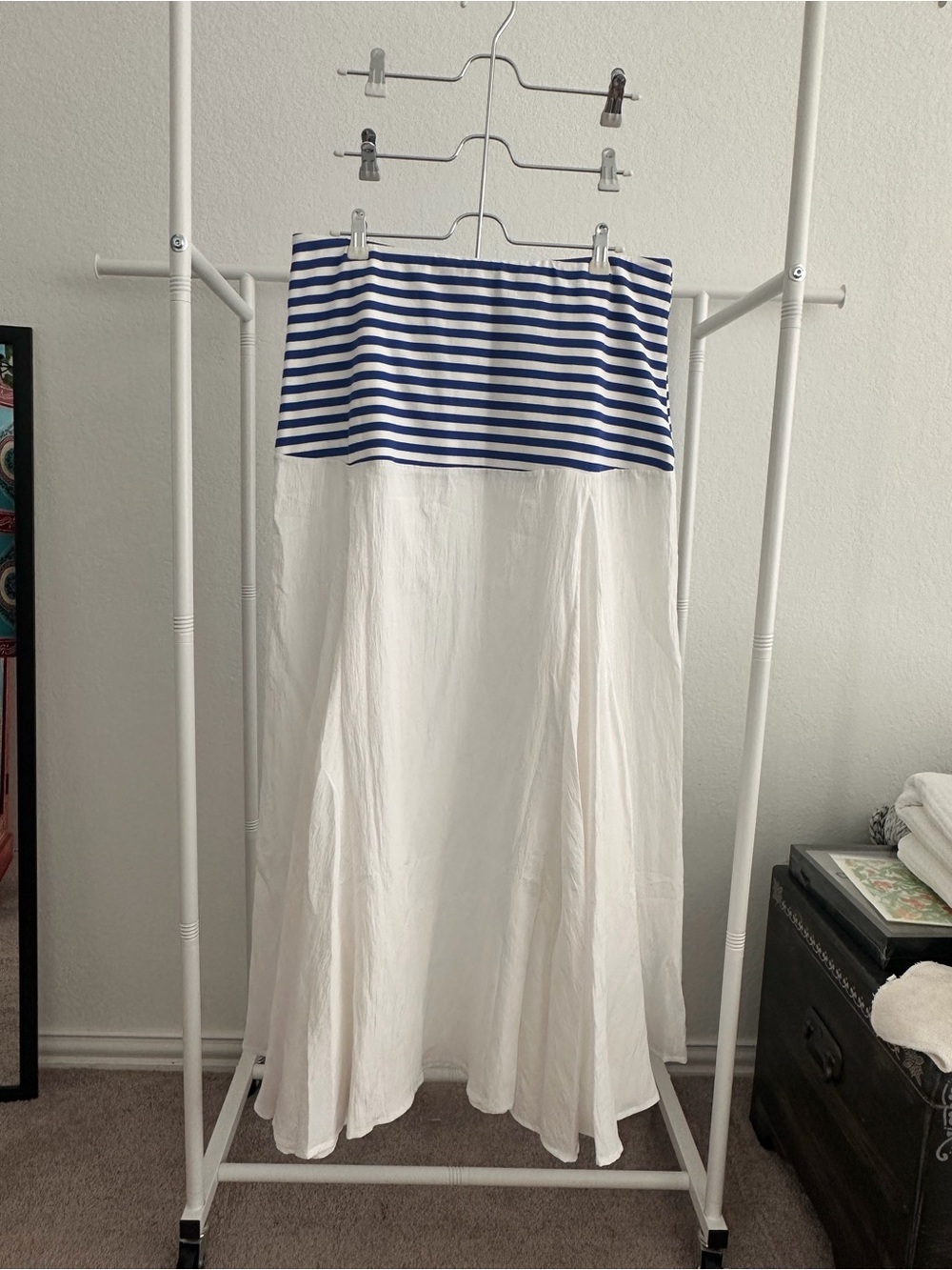Commense White Maxi Skirt OR Strapless Dess with Blue Striped Waistband